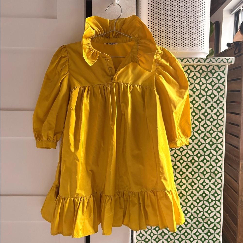 Yellow Women’s Dress with Ruffled Collar XS
